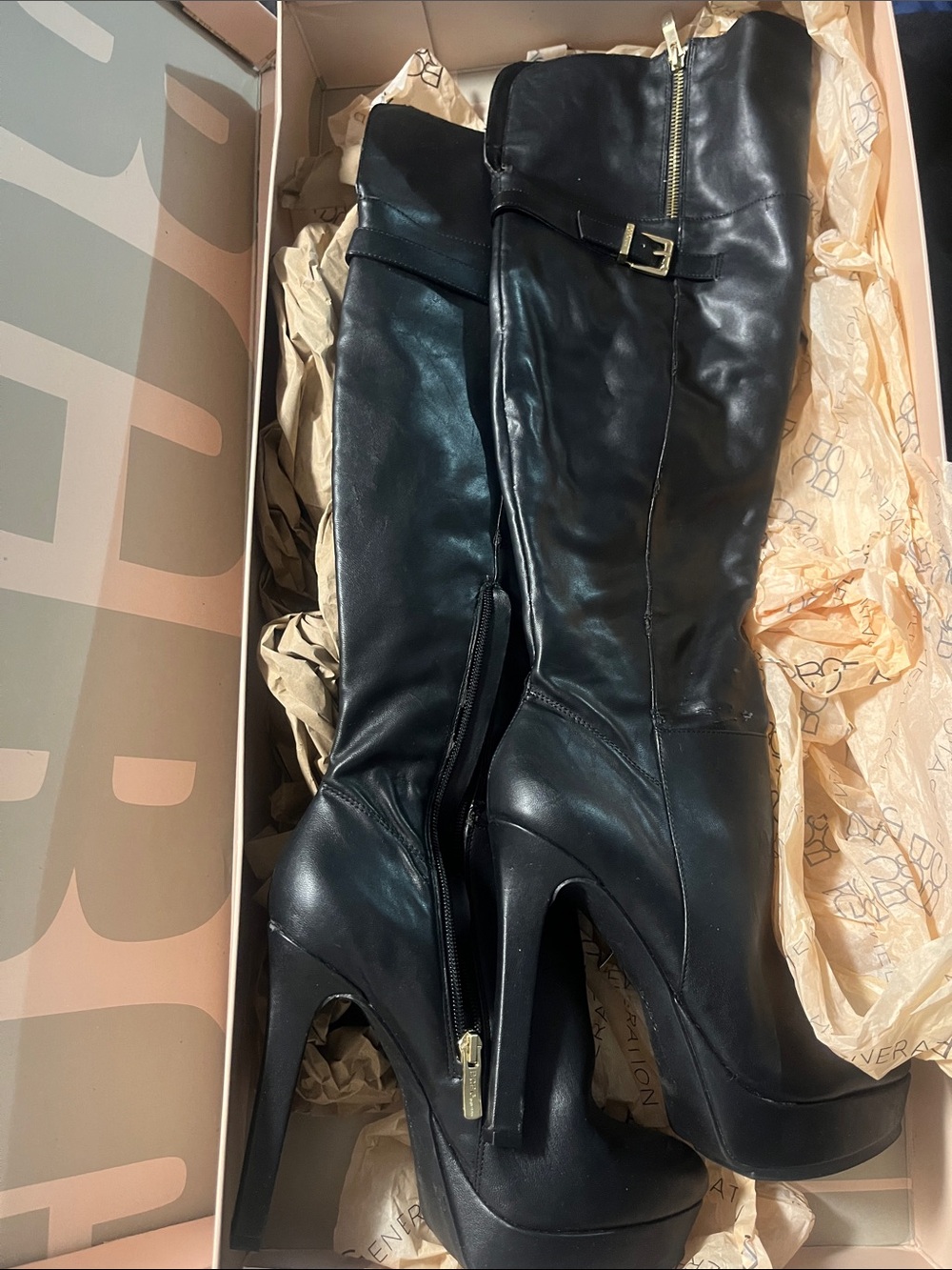 NWB BCBG Generation Womens Over-The-Knee Black High Heel Platform Boots Size 8.5